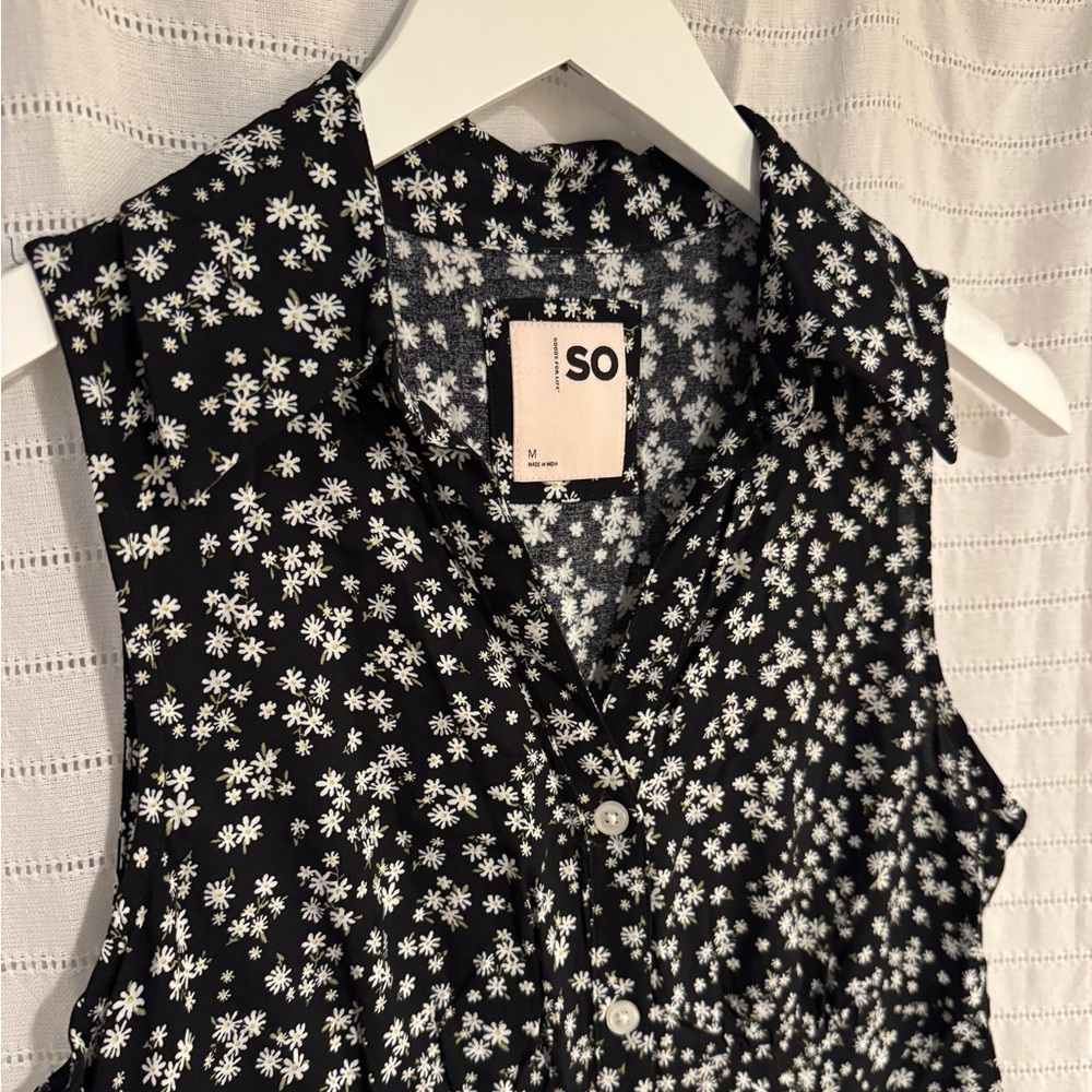 NWOT Retro Y2K Style Black and White Floral Sleeveless Mini Dress Size Medium - Picture 2 of 6